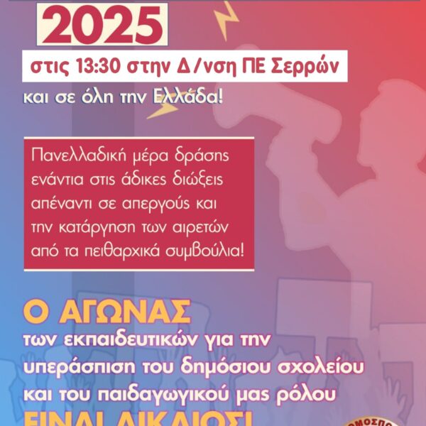 31 Iανουαρίου-Κινητοποίηση στην ΔΠΕ Σερρών